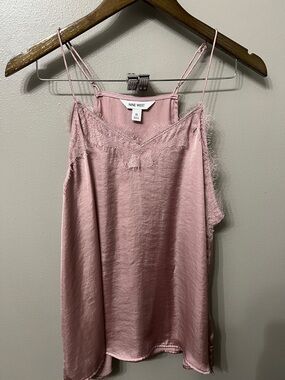 Nine West Rose Pink Satin Lace-Trim Cami